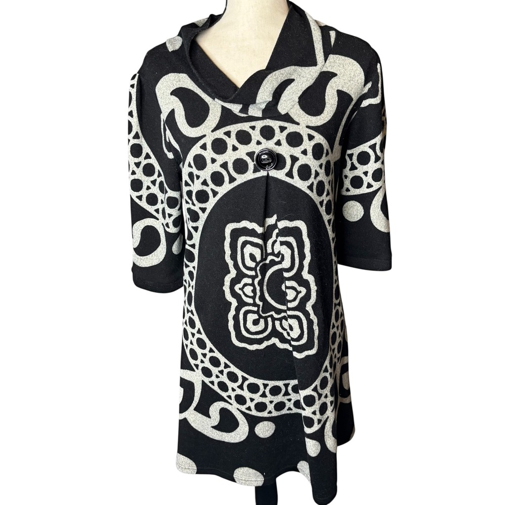 Funky People Black & White Patterned Button Front Tunic‎ Top Medium M